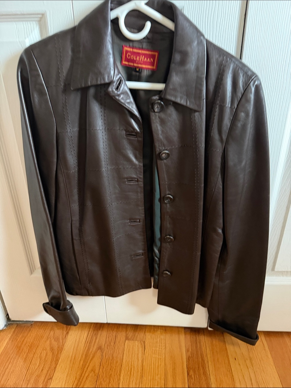 Cole Haan Women’s Dark Brown Leather Shirt Jacket